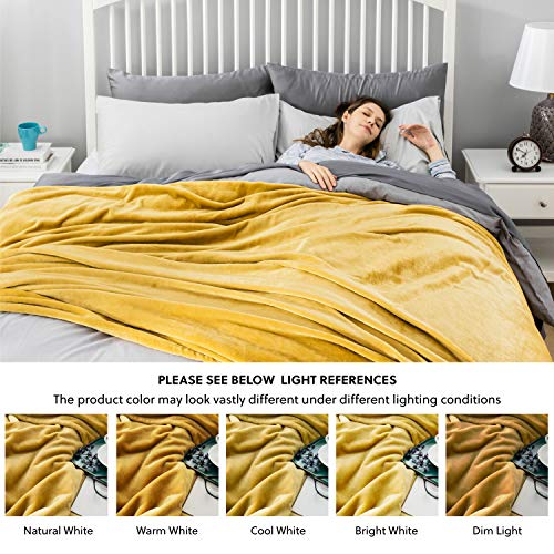 Bedsure Fleece Blanket Queen Blanket Gold Lightweight Blanket for Sofa, Couch, Bed, Camping