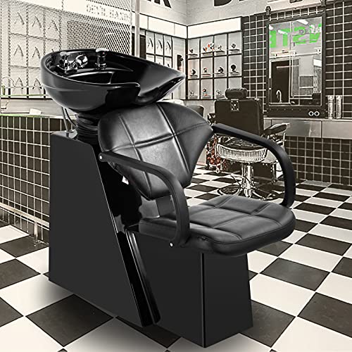 Shampoo Bowl Backwash Barber Chair W/Adjustable Ceramic Bowl Sink W