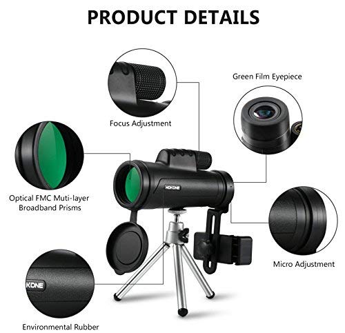 12x50 Monocular Telescope, HOKONE HD Compact Monocular Scope With Retractable Eyepiece, Phone Clip and Waterproof BAK4 Prism for Bird Watching/ Outdoors /Hunting/Camping/ Ball Games/ Concerts - Thumbnail 2