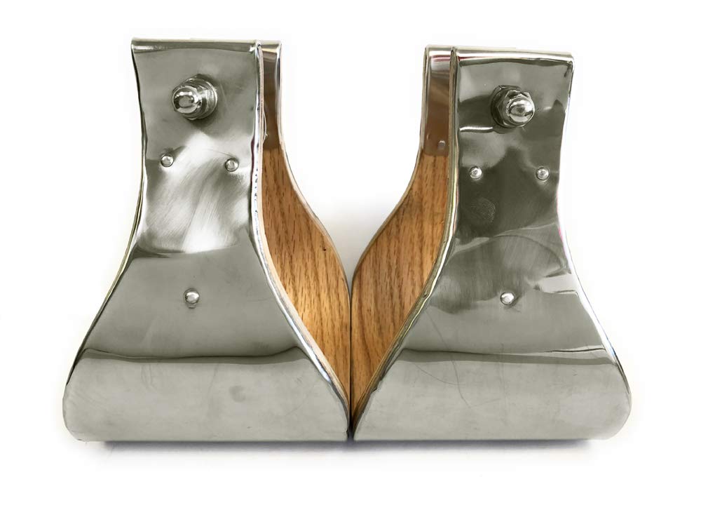 AJ Monel Wooden Bell Stirrups 5 Extra Wide Stainless Steel Metal Hand