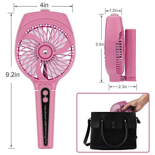 Handheld Misting Fan,Strong wind and Cooling Fan, Mini Portable Humidifier fan fold able, USB powered /2600mA high-power battery, multi-functional design for outdoor & watch ball games &Travel etc.