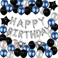 Birthday Decorations,Yoart Birthday Party Supplies Happy Birthday Balloons Banner Blue and Silver Black Party Decorations for Women Men(69PCS)