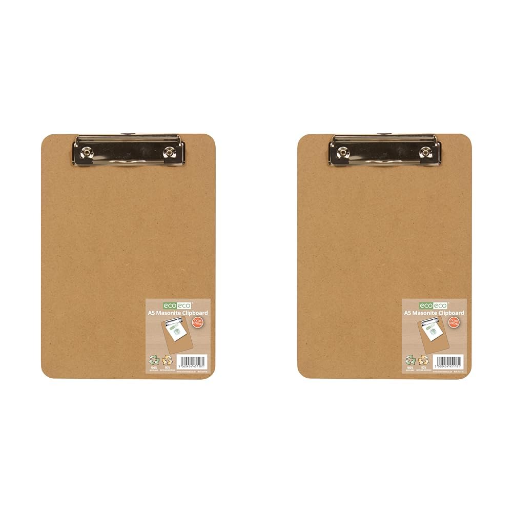 eco-eco A5 Masonite Strong Clipboard with Low Profile Metal Clip, eco118 (Pack of 2)