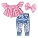 1-7Yrs Kid Baby Girls Ruffle Tops + Big Hole Jeans Cool Girl Clothes 2pcs/Set (5-6T)