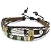 KONOV Mens Womens Leather Bracelet, Feather Charm 7-9 inch Adjustable Wrap Bangle, Brown Silver