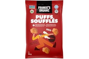 Frankie's Organic Chips - Crunchy BBQ Puffs Baked, 56g/2 oz - Vegan, Gluten-Free, Non-GMO, Sprouted Protein Snacks - USDA & O