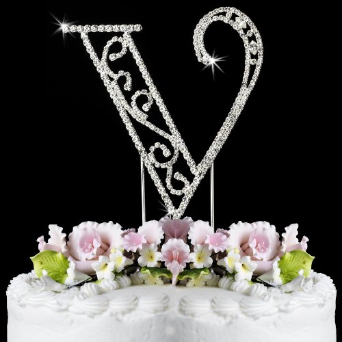 Romanesque ~ Swarovski Crystal Wedding Cake Topper ~ Small Letter V