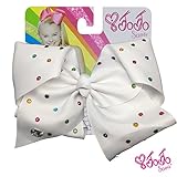 JoJo Siwa Signature Collection Hair Bow with Pastel Rhinestones - White - Sticker Patch Set Included