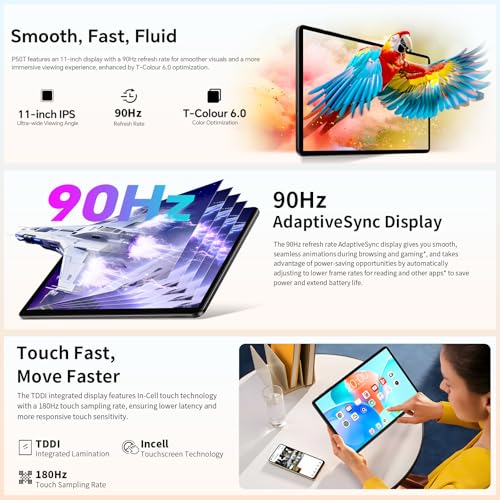 TECLAST P50T Tablet 11 Inch Android 16 Tablet 90Hz, 2GHz Octa-Core CPU, Gemini AI, 12GB RAM+128GB ROM(TF 5TB), 7000mAh, 5G WiFi, Widevine L1, GPS, 13MP+5MP/3.5MM/BT5/OTG, Tablets with Pencil, 2026