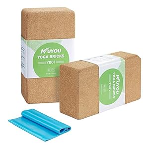 Cork Yoga Block 2 Pack Plus Strap Cork Yoga Bricks Natural Eco-friendly 9″ x 6″ x 3″ Yoga Exercise Blocks Bricks Set Set, Starter Kit, Beginners Kit, Any Type of Yoga Styles