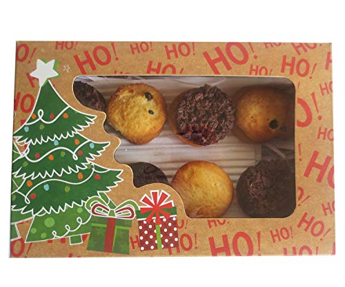 12 Christmas Cookie Boxes -Large Kraft Holiday Bakery Food Container for Gift Giving with 80 Count Christmas Foil Gift Stickers