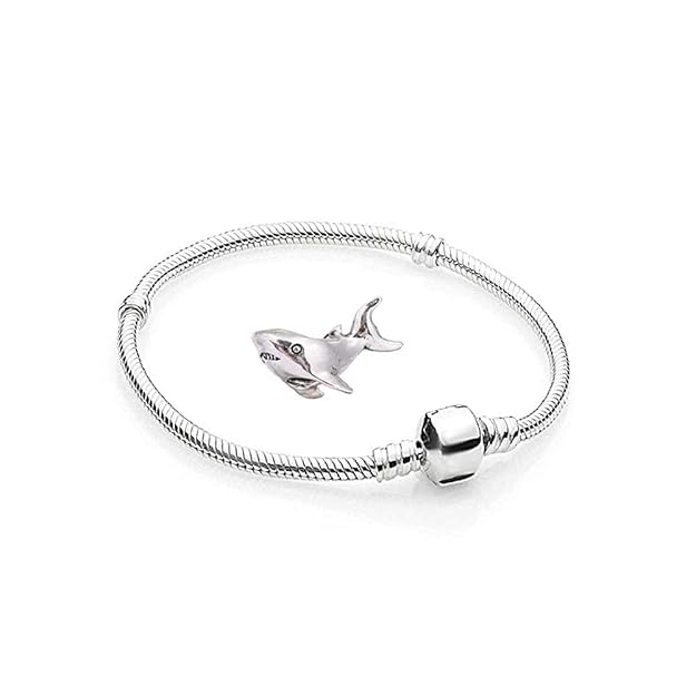 Charms Silber Hai - 1 Armband und 1 Anhänger Starter Set Angebot - Damen Schmuck bettelarmband Pandora Style Kompatibel Charm