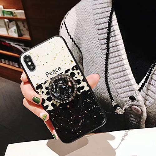 KeKeYM Stand Holder Case, Stand Holder Bling Glitter Foil Diamond Crystal Lanyard Soft Gel Case Cover for iPhone 10 (Peace, for iPhone X iPhone XS 5.8")