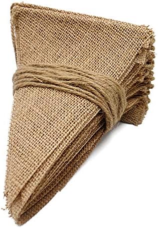 G2PLUS 12M Hessian Burlap Bunting, 48PCS Rustic Linen Bunting Flags, Outdoor Linen Burlap Banner