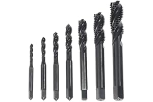 SeonFook 7PCS Spiral Flute Tap Set Nitriding Coated HSS 6542 Metric M3 M4 M5 M6 M8 M10 M12 Thread Tapping Tool for Metal Wood Plastic Tapping Black