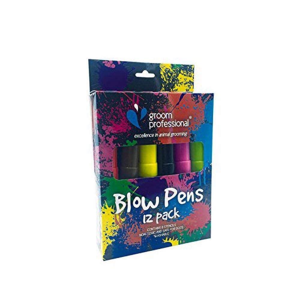 Groom Professional Creative Blow Pens 12 Pack With Stencils