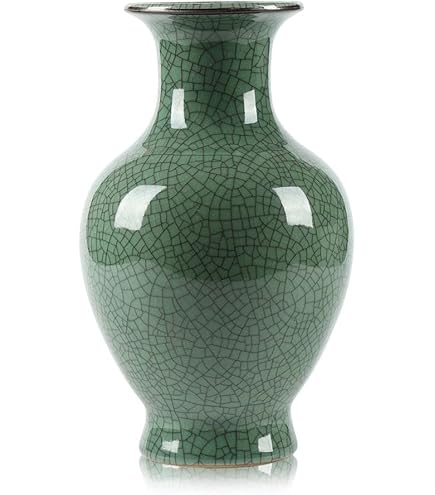 Green Ceramic Vase for Home Decor, Rustic Oriental Vases, Glazed
