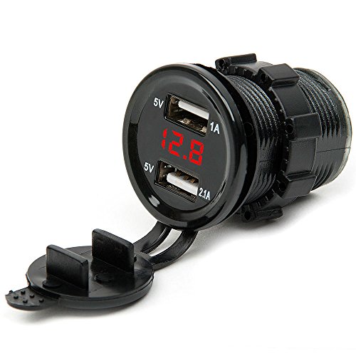 Cyhulu 12V DC Motorcycle Car 3.1A Dual USB LED Charger Socket Voltage Voltmeter Panel - Thumbnail 4