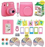Fujifilm instax Mini 9 Instant Camera Flamingo Pink + 20 Instant Film Pack, Instax Case + Instax Accessories Bundle, Kit Includes, Albums, Selfie Lens, 4 Color Lenses, Magnets Frames, by Shutter