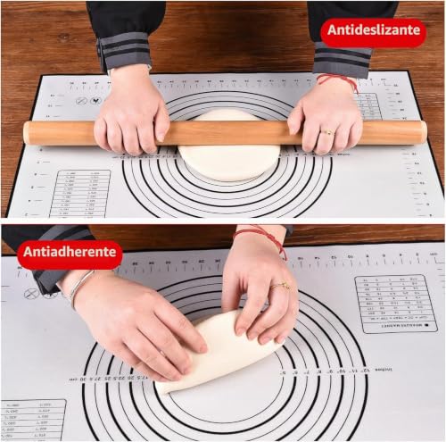 SAEIV Silicone Baking Mat 70 x 50 cm Silicone Baking Mat Non Slip Non Stick Measuring Mat for Fondant Pastry Pizza Baking Mat BPA Free (Black + 3