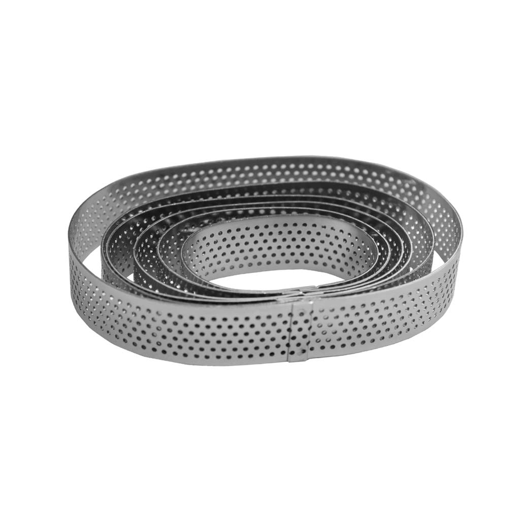 Oval Perforated Tart Rings - 6 Piece - from 2.3” to 4.7” - Stainless Steel