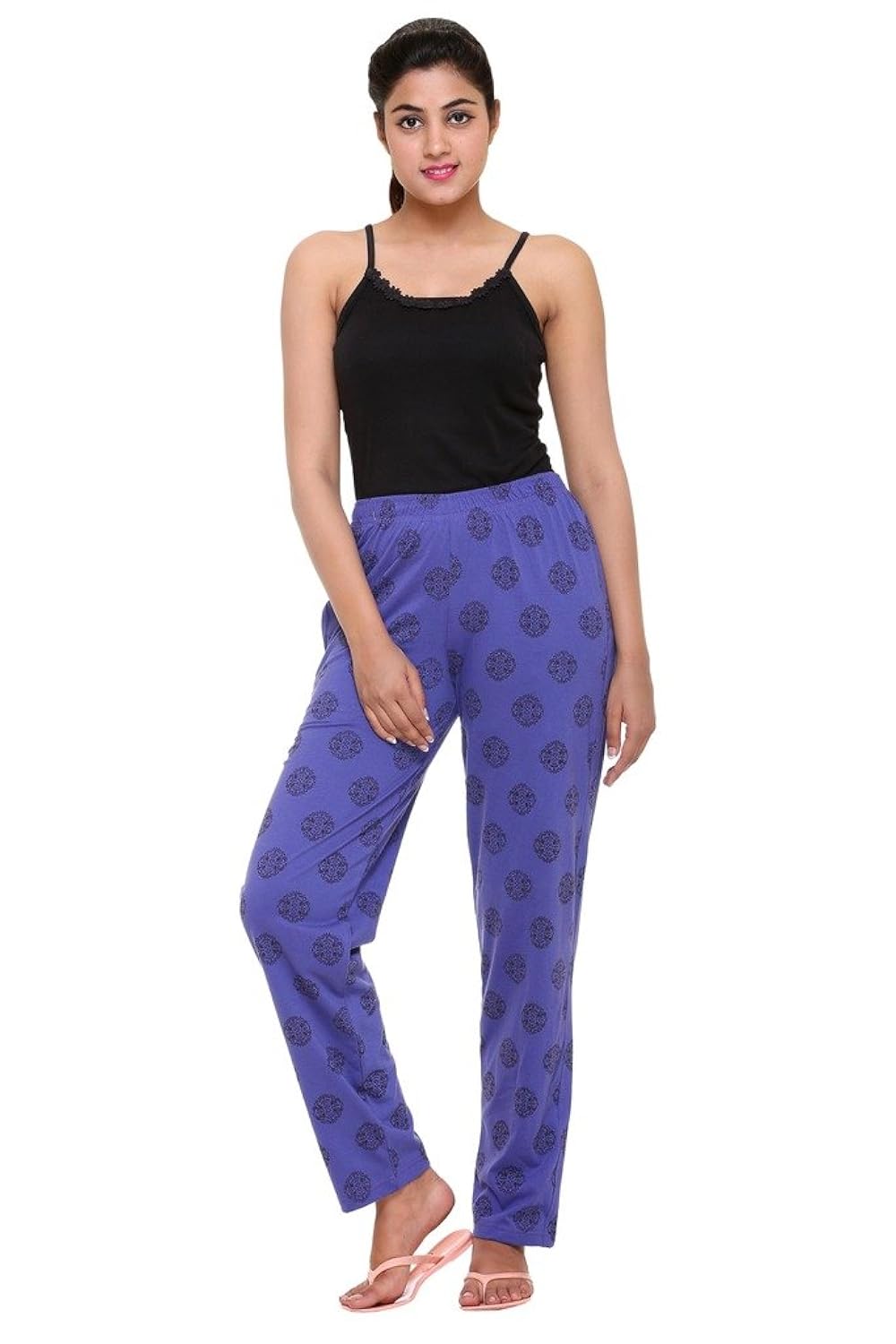 women's cotton blended printed lounge wear - track pants