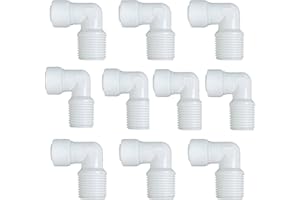XINWOO Union Elbow 1/4" x 3/8" Male Thread Quick Connect QC Reverse Osmosis RO System Parts Fittings (10 Pack)