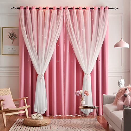 Loyala Star Verdunkelungsvorhänge, 2 Paneele, 213 cm lang, Rosa, Kinderzimmer & Mädchenzimmer, niedliches Kinderdesign