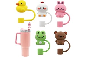 MEITESTI Straw Cover Cap for Stanley Cup,Silicone Straw Topper Compatible with 30&40 Oz Tumbler with Handle,10mm 0.4in Dust-Proof Reusable Straw Tips Lids (5Pcs Straw Cover Animal shape)