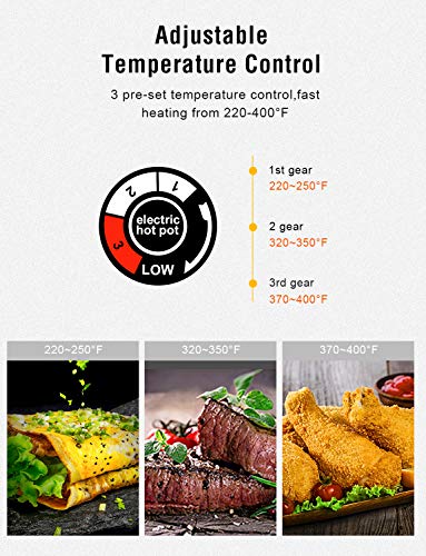 Electric Skillet Non Stick Electric Frying Pan, 12 Inch Electric Deep Skillet with Standing Glass Lid, Heat Resistant Handles and Dishwasher Safe, Tibek - Thumbnail 4