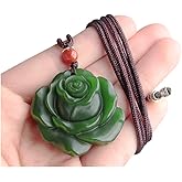 Wixine 1Pcs White Jade Rose Pendant Jadeite Flower Necklace Charm Fashion Accessories Hand-Carved Man Luck Amulet Gifts