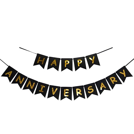 Innoru Happy Anniversary Banner Gold Foiled Sign Wedding