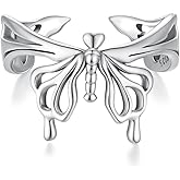 Dtja Elegant Butterfly 925 Sterling Silver Wedding Statement Ring for Women Expandable Adjustable Open Wrap Finger Rings Comfort Fit Delicate Birthday Engagement Anniversary Jewelry Gift