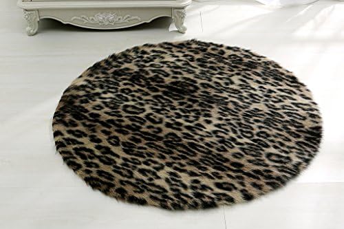 RugMall Faux Fur Shaggy Rug 3 Feet 3 Inch Round Leopard