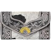 Merbaa Women's Western Leather Rustic Rose Boohoo Buckaroo Trifold Handmade Hand Wallet - Stylish and Functional Cowhide Clutch