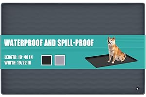 URMONA 25" x 19" Silicone Pet Feeding Mat, Dog Cat Food and Water Mat, Waterproof Raised Edge Cat Litter Box Tray, Rubber Pets Accessories, Puppy Kitty Essentials（Dark Gray）