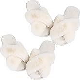 Ankis Womens Fuzzy Cozy Comfy Soft Slippers - 2Pair Fluffy Furry House Slippers Plush Home Ladies Gifts Memory Foam, Cross Band, Open Toe,Indoor/Door Bride Slipper Slides Wedding Ladies Shoes