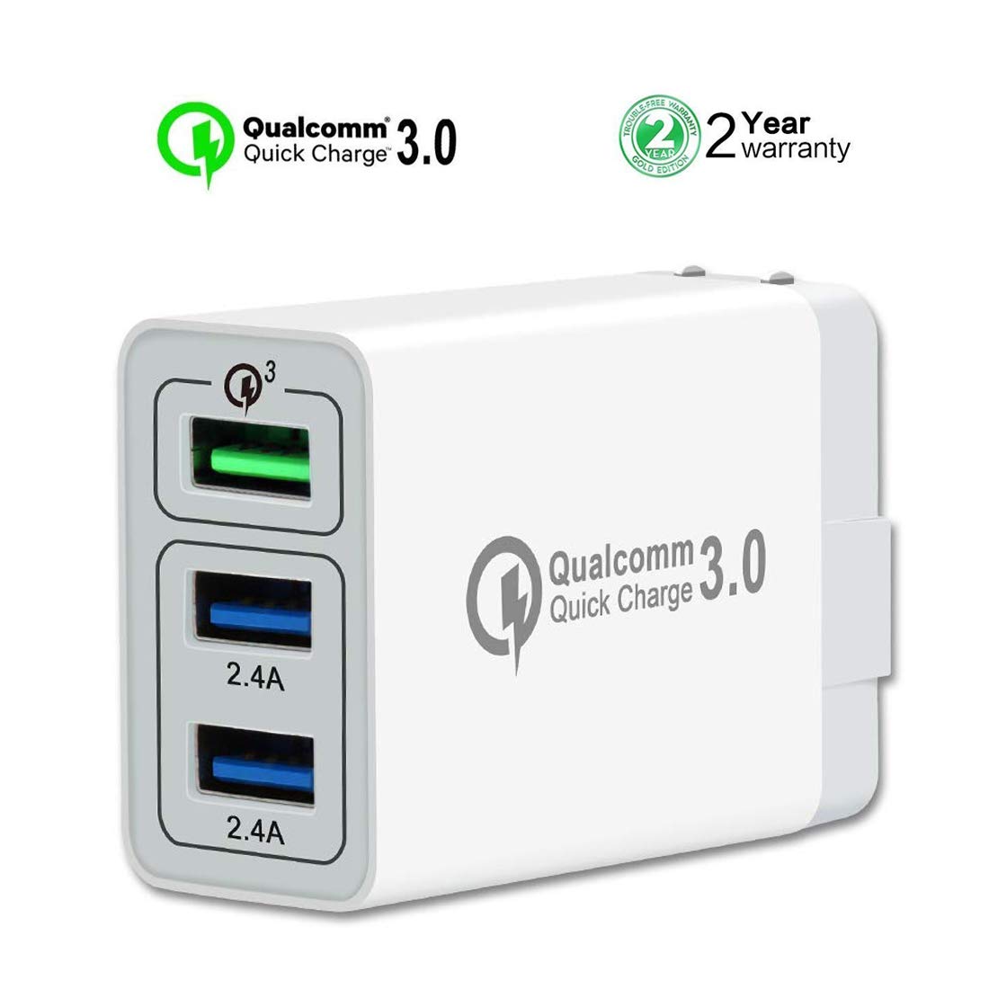 Quick Charge 3.0 USB Fast Wall Charger, 30W 3 Port Travel Wall Fast Charger Adapter [ QC 3.0 + 2 USB ] Quick Charging Block Plug iPhoneX/8/7/6 Samsung s9S8/S7,Note8/7,LG,iPd,Sony,HTC & More- White