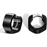 Pure Titanium Black Round Hoop Huggie Earrings 5.5mm*12mm