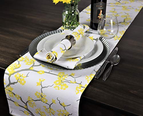 Crabtree Collection Deluxe Cotton Table Linens, Bright Colors for Kitchens and Dining Rooms - (Blossom Yellow/Gray Napkins)