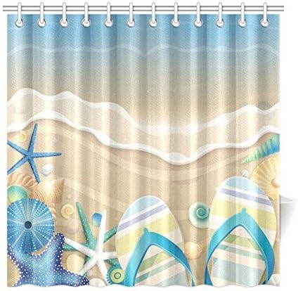 Amazon Com Sweetsto Summer Starfish Flip Flop On Beach Waterproof Bathroom Decor Fabric Shower Curtain Polyester 72 X 72 Inches Home Kitchen