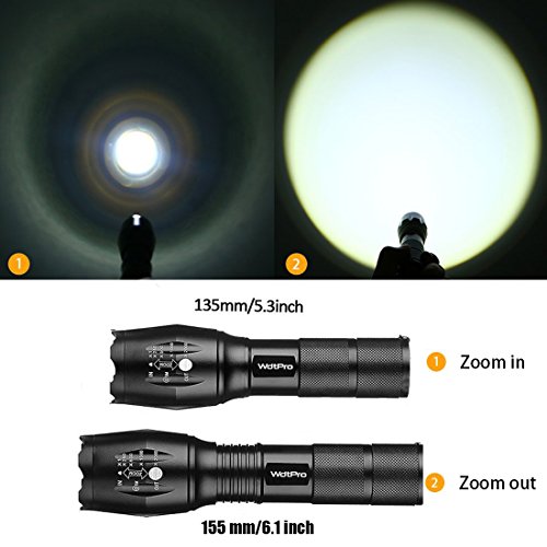 WdtPro LED Flashlight, Portable High lumens Tactical Flashlight with Adjustable Focus and 5 Light Modes, Water Resistant for Camping, Hiking