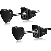 FACOKO Pure Titanium Heart Earrings Women Flat Star Earring Moon Nickel Free Hypoallergenic Stud Earrings for Sensitive Ears, Bar Earring Stud, Rose Gold/Gold/Black/Silver