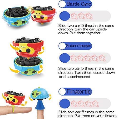 Rancco Kids Spinning Top Car Inertia Vehicles, 4 Pcs Mini Friction Powered Cars Battle Gyro Cars Spinning Top, Various Game Methods