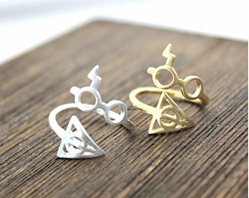 Cute Harry Potter Glasses and Deathly Hollows Adjusted Ring in 2 colors(925 sterling silver / plated over Brass), R0210S