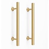 RZDEAL 5 Inch Kitchen Cabinet Handles Solid Brass Cabinet Pulls Round Bar Handles Brushed Gold Dresser Drawer Pulls Hardware 4 Pack