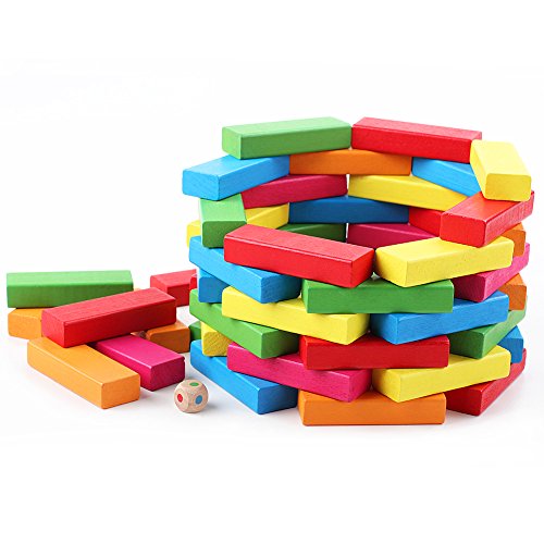 QZM Wooden Tumble Tower Stacking Games Hardwood Blocks Building Toys Color Match 54 Pieces - Thumbnail 2