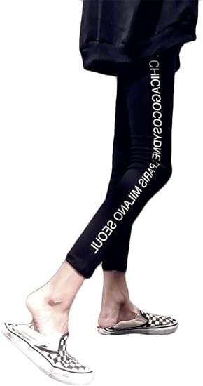 Amazon フッカツ レディース レギンス スキニーパンツ ストレッチ 弾力 美脚 スポーツ ウェア ジャージ カジュアル 裏起毛 防寒 保温 秋 冬 英字プリント ブラック 大きいサイズ アクティブロングパンツ 通販