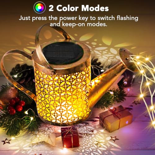 Solar Lights Outdoor Garden Watering Can, Solar Garden Light Waterproof LED Fairy String Lights, Hanging Metal Garden Ornament for Yard Lawn Pathway Patio, Gardening Birthday Gifts for Women Mum