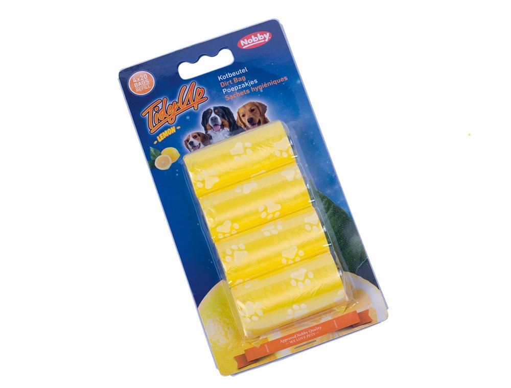 Nobby TidyUp Lemon Dog Waste Bags with Paw Print 4 Rolls of 20 Bags